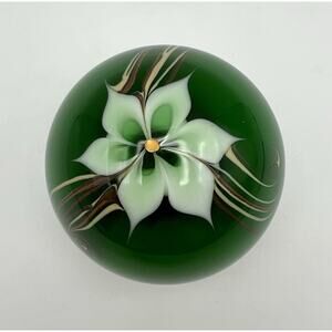 Vintage Bridgeton Studio Lampwork Art Glass Paperweight White Flower Signed 1977